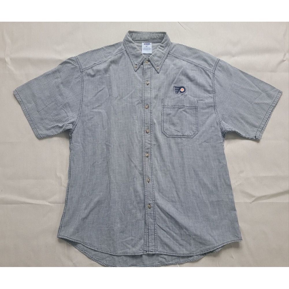Vintage Flyers Gingham Plaid Button Up‎ Black White Mens Large Cotton Retro